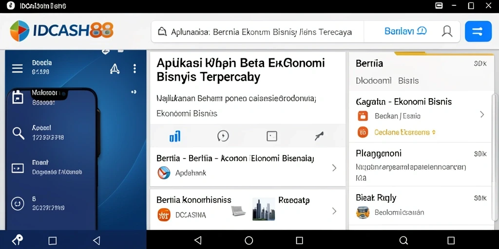 Tampilan antarmuka utama aplikasi IDCASH88 dengan fitur berita ekonomi.