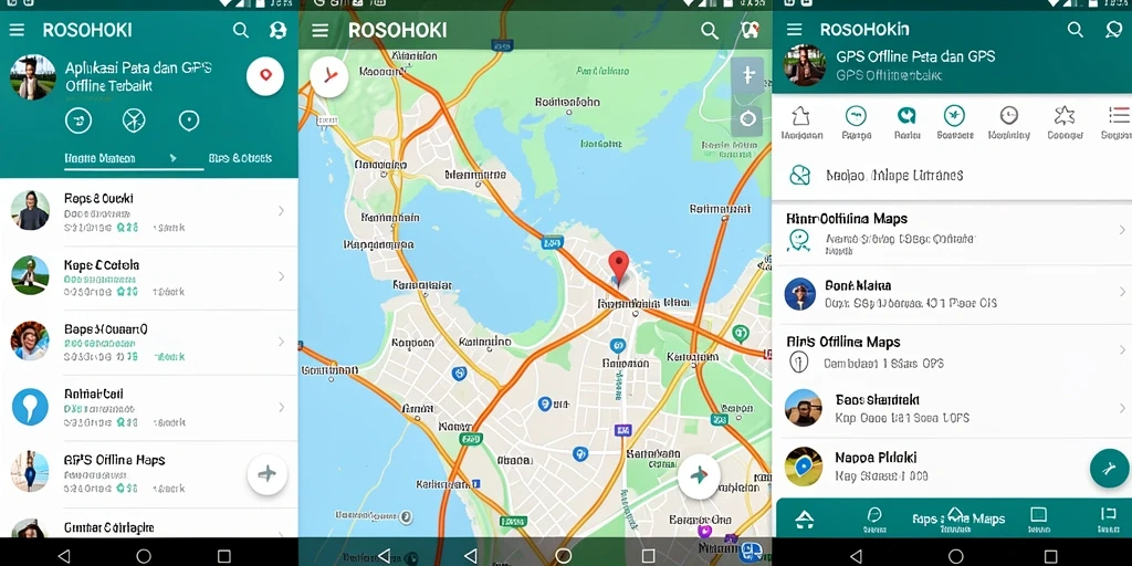 Antarmuka yang bersih dan fungsional dari aplikasi GPS Offline Maps