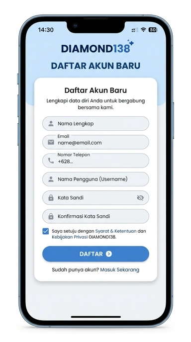 Tampilan halaman daftar diamond138