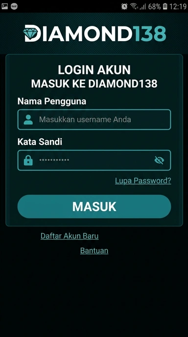 Tampilan halaman login diamond138